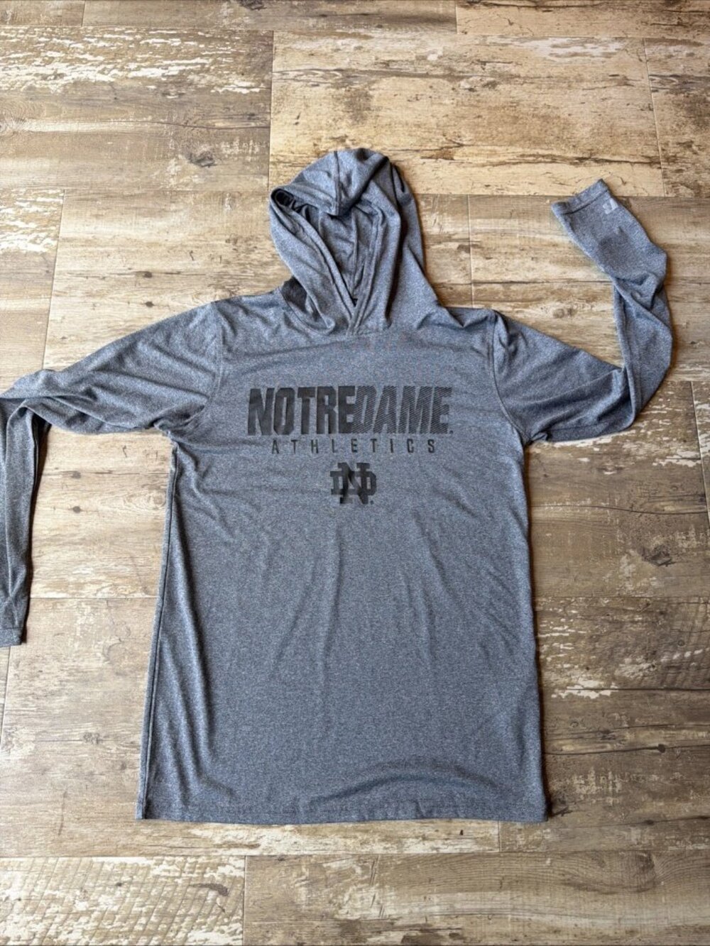 Notre Dame RUSSELL Hoodie Shirt Lightweight Gray Long Sleeve Men’s Medium